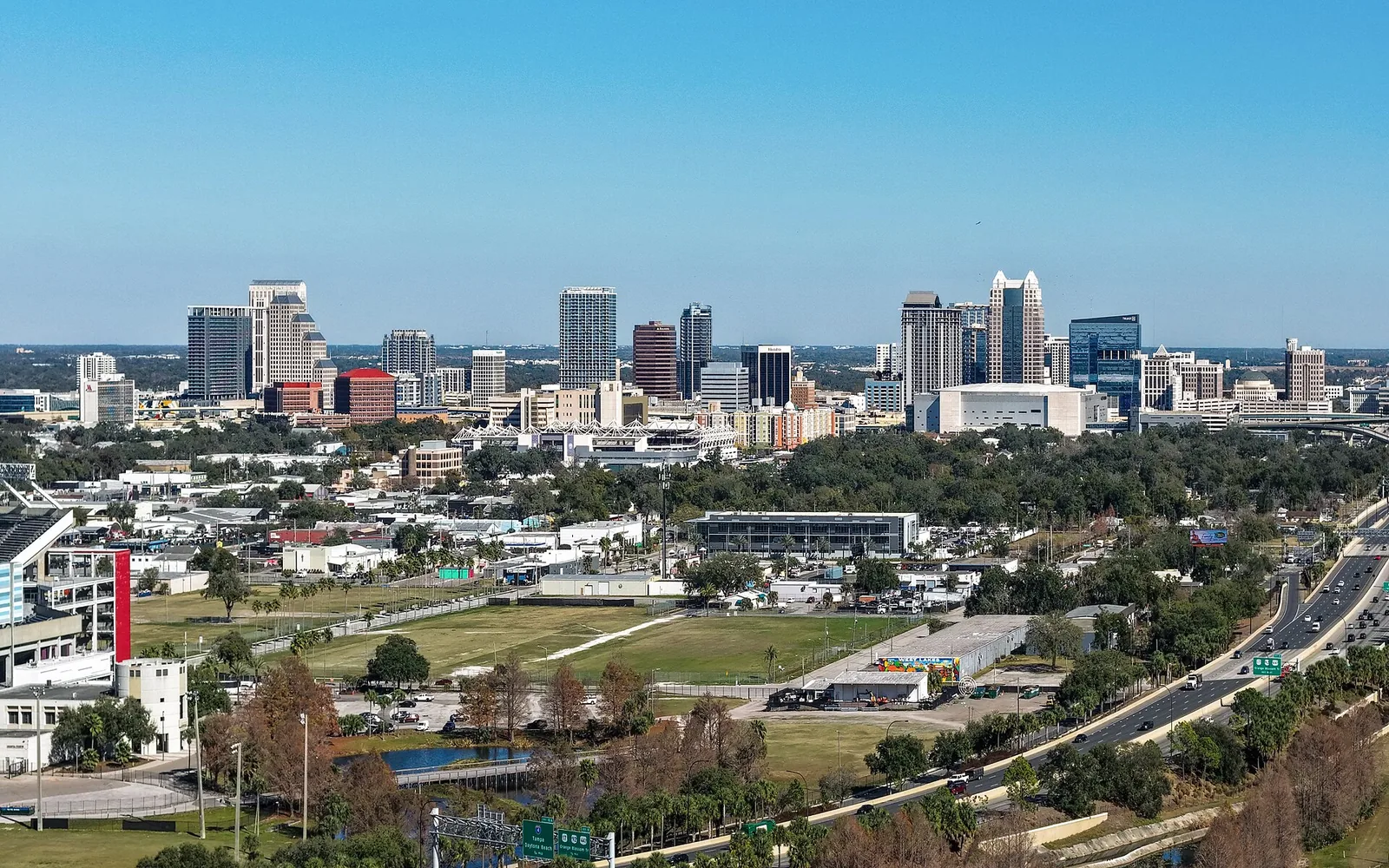 Downtown Orlando from the air, 6 to 17 minutes from every Libema home